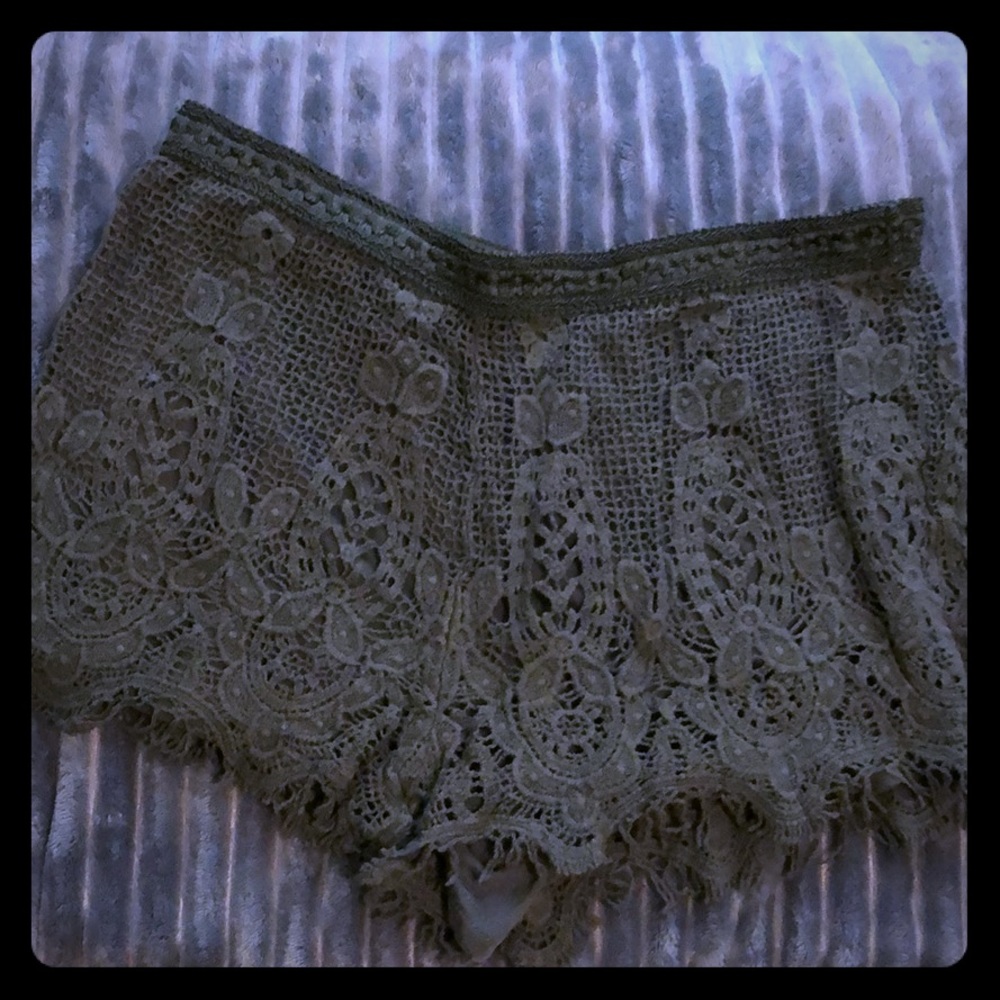 Olive green lace shorts